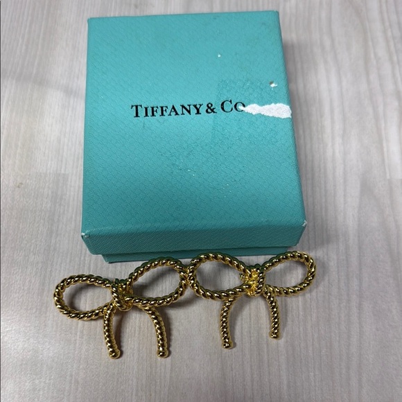 Tiffany & Co. Jewelry - Tiffany & Co 9.25 S.Silver & Gold Texture Bow Earrings
